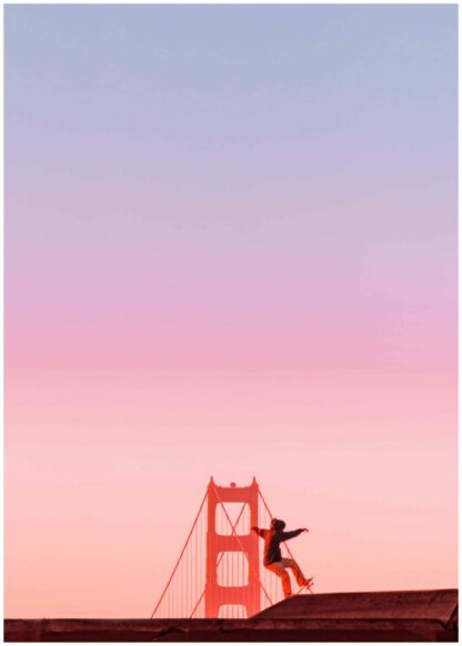 Skateboardåkare vid Golden Gate Bridge poster