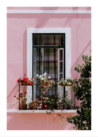 Rosa hus med balkong poster