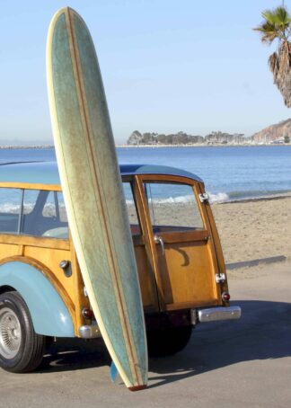 Surfbräda och gul bil poster
